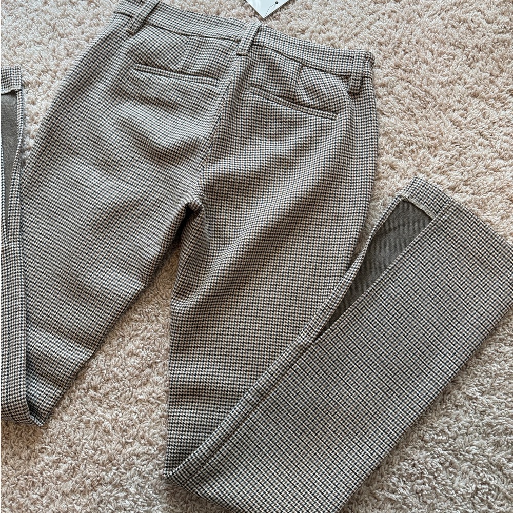A.L.C. Houndstooth Pants Beige Split Leg Flare Stretch Casual Preppy Size 0 - Picture 10 of 14